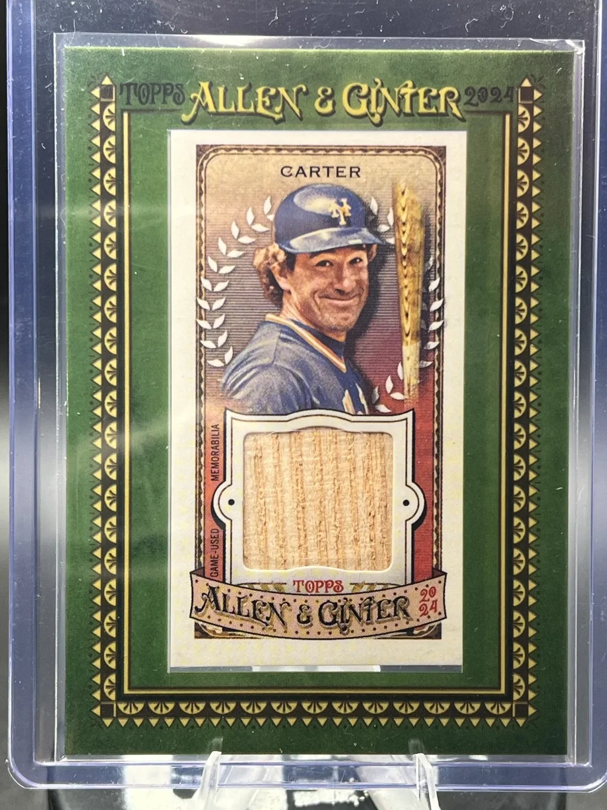 Game-used bat relic card with an embedded wood piece from a baseball bat