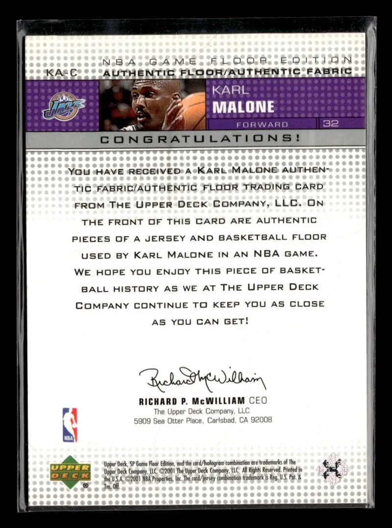 Back of a memorabilia card showing the authenticity or relic origin statement